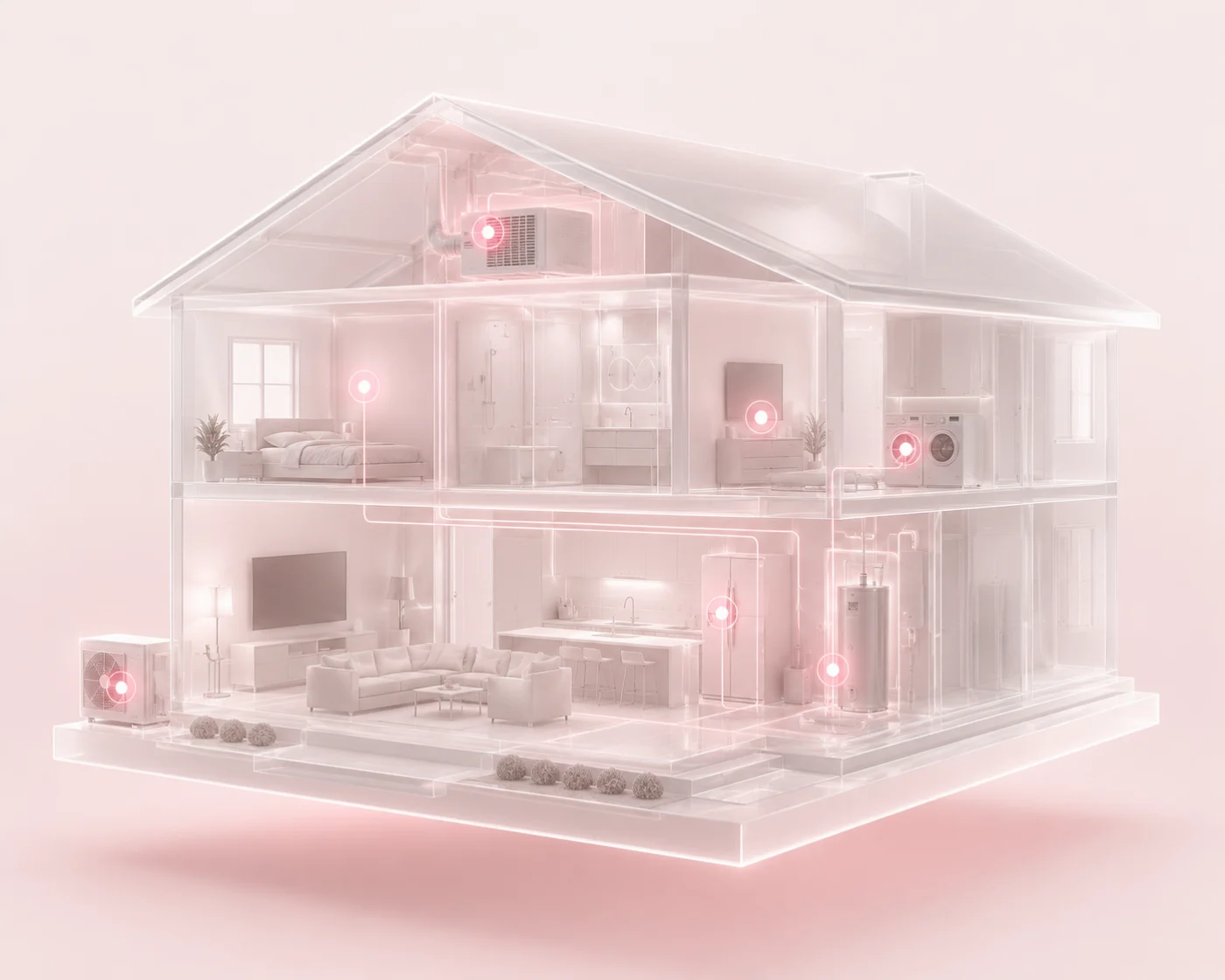 X-ray view of a translucent home with every system location glowing